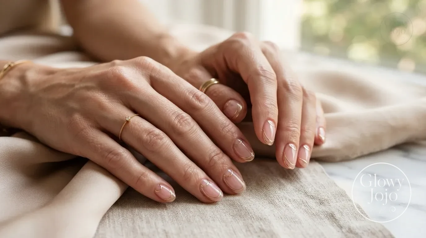Translucent Jelly Blush Pink Nails with Delicate Gold Wire - Glowy Jojo Luxury Curation