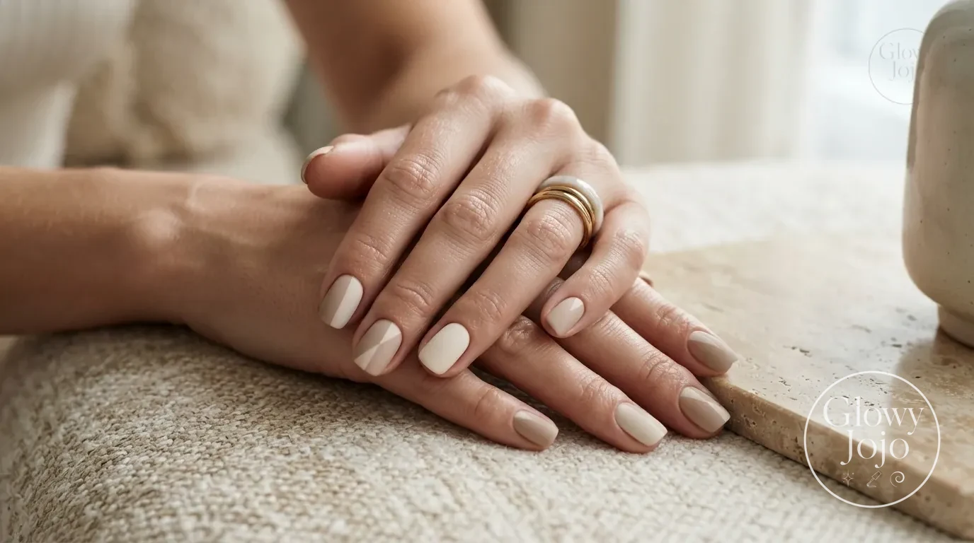 Abstract Beige and Cream Color Blocking with Satin Matte - Glowy Jojo Luxury Curation