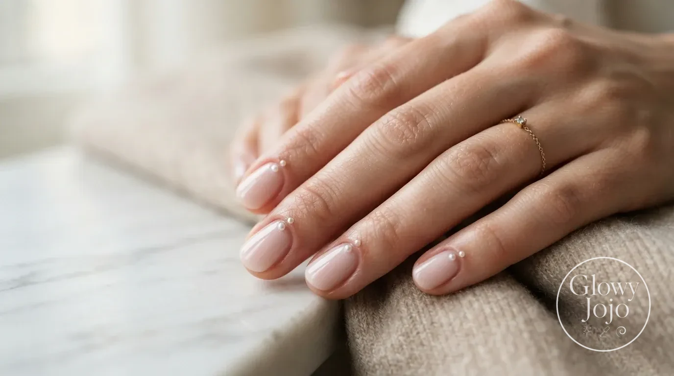 Dainty Single Pearl Studs Placed Along the Cuticle Curve - Glowy Jojo Luxury Curation